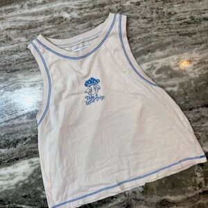 Urban Outfitters Cream and Blue Mushroom Tank Top